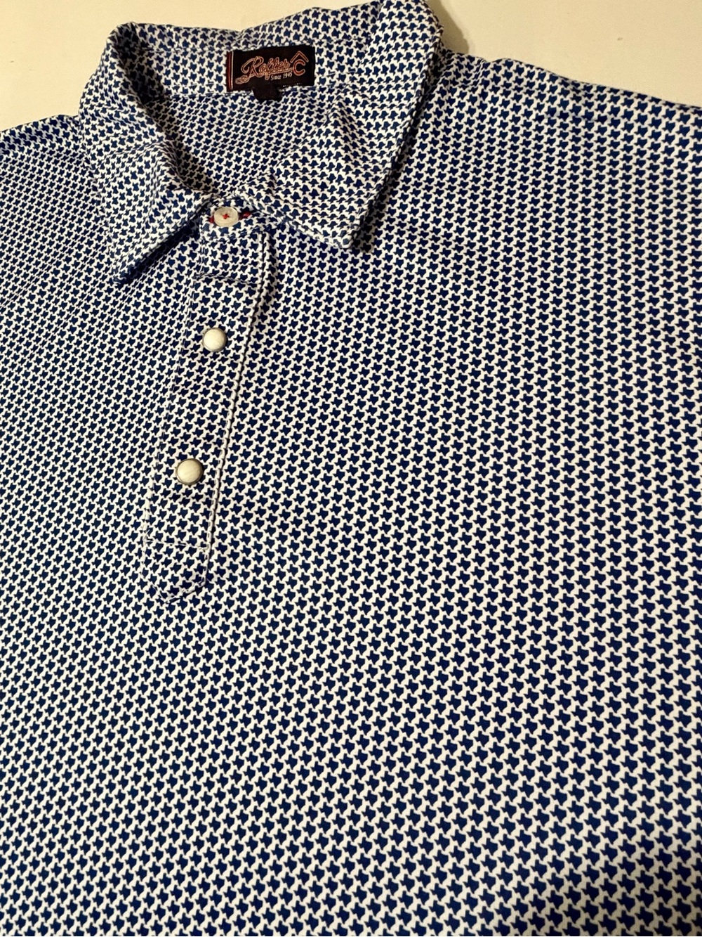 Rafter C Polo Shirt Mens 2XL Blue Texas Print Performance Stretch Pearl Snap
